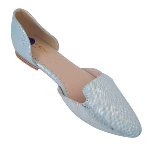 Isaac Mizrahi Metallic Pastel Blue Snakeskin D'Orsay Flats - Picture 1 of 7